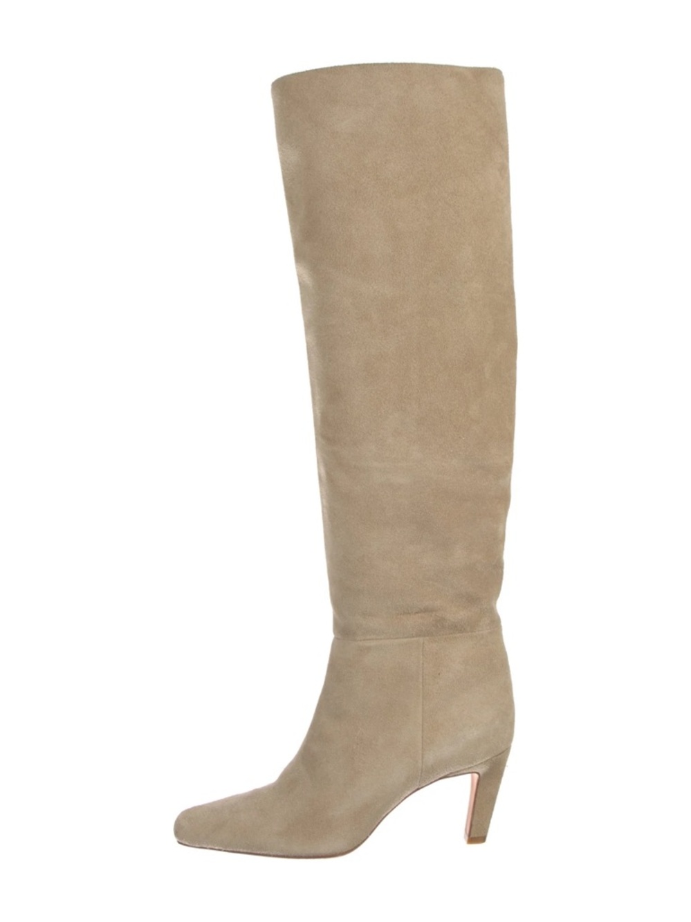 Reformation Reagan Suede Knee-High Heel Boot in Beige